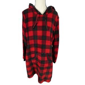 Muk Luks Women's L Fleece Hooded Plaid Nightgown Pajamas Pocket NWT
